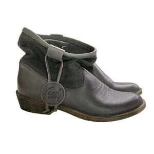 Coolway Noa Gray Leather Linen & Textile Boho Ankle Boots Womens US Size 7 EU 38